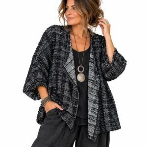 Hackwith Design House Cotton Tweed Boxy Shacket Gray Lagenlook One Size